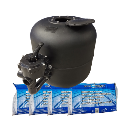 Aqua Max 4 Bag black pool filter installation with Eco Fibre media for 50,000L to 100,000L pools using a 1.1kW pool pump