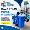 Pooldudez Pro 0.75kW pump installation ad showing a blue pool pump with clean piping and professional motor setup for East Rand pool owners.