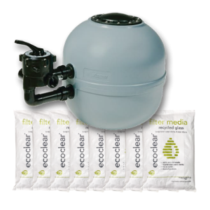 Speck AQUASWIM 2, 3 and 4 grey sand filter dimension table with height, length, width and weight
